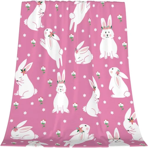 Vista 11 de Manta de Pascua y primavera, manta de felpa acogedora y suave para sofá, cama, sofá, viajes, campamento para adultos/niños, color azul y blanco