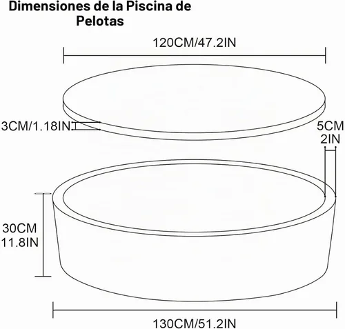 Vista 4 de Pozo de bolas suave extra grande para niños pequeños, 51 x 11.8 pulgadas de espuma para bebés niños - Blanco