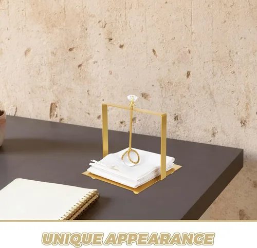 Vista 3 de Wakauto Metal Napkin Holder with Handle, Gold Rustic Paper Towel Stand for Dining Table and Kitchen, Farmhouse Style Decorative Flat Tissue Holder