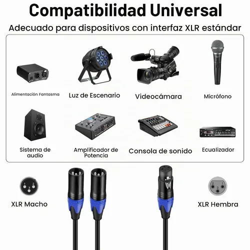 Vista 4 de Poyiccot XLR - Cable divisor de 1 hembra a 2 macho, cable divisor XLR Y de 3 pines, cable combinador en Y, adaptador de audio de micrófono
