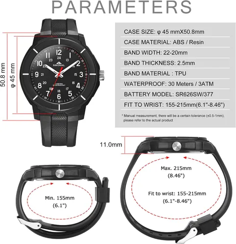 Vista 6 de NBONAL Reloj deportivo de campo para hombre, reloj táctico negro, resistente al agua, 24 horas, pantalla militar, reloj de pulsera casual de cuarzo