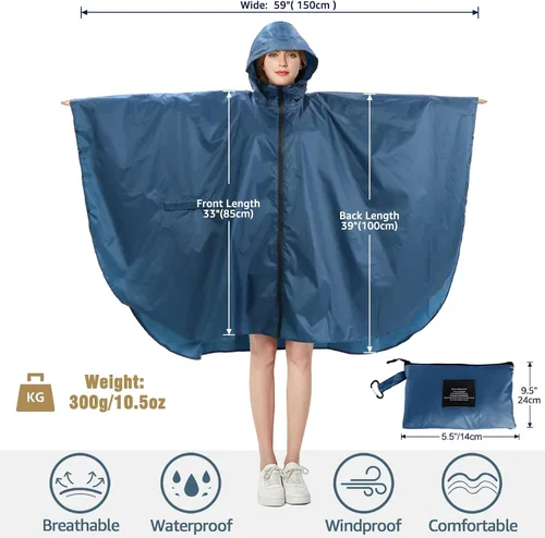 Vista 2 de Anyoo Poncho de lluvia impermeable, ligero, reutilizable, con capucha, para actividades al aire libre