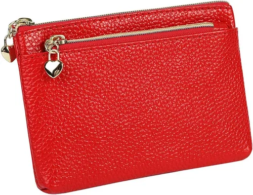 Vista 7 de Monedero de cuero genuino para mujer, con cremallera, bolsillo y bolsillo, Negro -, Minimalista