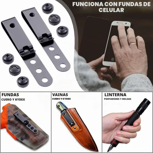 Vista 2 de HolsterSmith - Clip universal de metal para cinturón para hacer fundas, modelo 5, (3 agujeros), color negro táctico