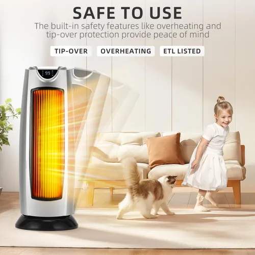Vista 5 de Uthfy Calentador de espacio para uso en interiores, 1500 W y calentamiento rápido, calentador portátil con control remoto, temporizador de 24 horas