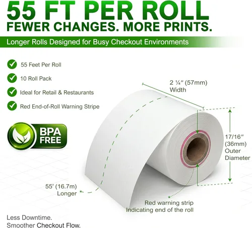 Vista 3 de Rollo de papel térmico para papel de recibo Clover Flex 2 1/4 x 55 (10 rollos)