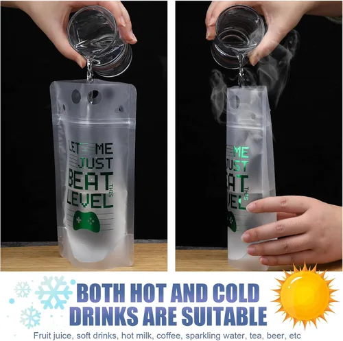 Vista 5 de 24 bolsas de plástico transparente para bebidas con pajitas, bolsas reutilizables para decoración de cumpleaños, videojuegos, fiestas, regalos