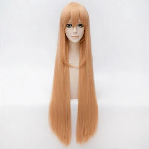 Vista 4 de KiyaCos Peluca de disfraz de Doma Umaru para mujer, larga y recta, resistente al calor, pelo naranja con flequillo