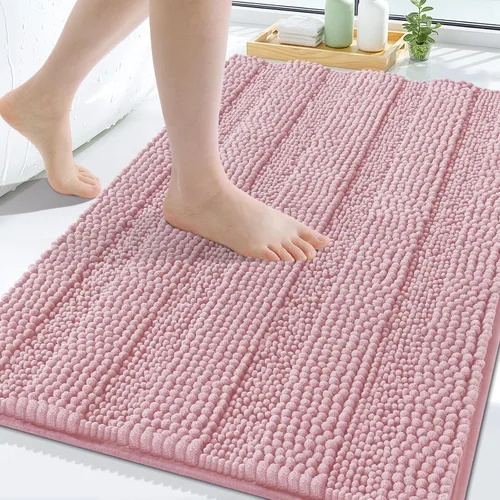 Vista 278 de Grandaily Alfombras de baño de felpilla a rayas de 24 x 16 pulgadas, extra gruesas y suaves, absorbentes, parte trasera de goma, alfombra de ducha