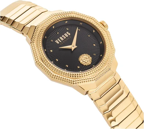 Vista 3 de Versus Versace Paradise Cove Collection Reloj de lujo para mujer con una pulsera de oro con una caja de oro amarillo IP y esfera negra, Oro, Cala