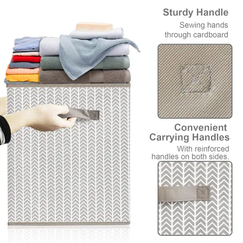 Vista 5 de Caja organizadora de juguetes para niños y niñas, contenedor grande de almacenamiento de tela plegable con tapa abatible y asas para ropa, manta