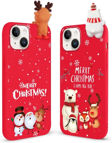 Vista 13 de Pack de 2 Fundas Lindas de Navidad para iPhone 7/8 / SE 2020/2022 4.7", Oso Rojo, Alce, Muñeca 3D, Muñeco de Nieve, Patrón Feliz Navidad, Silicona