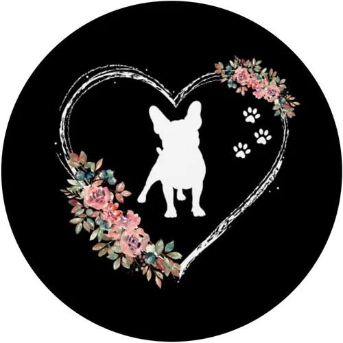 Vista 3 de Bulldog francés con huellas y flores en PopSockets negros intercambiables PopGrip