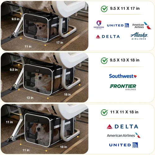 Vista 2 de Lekereise Transportador de mascotas extensible superior de 17 x 11 x 9.5 pulgadas, aprobado por aerolíneas hawaianas de Alaska, con lados suaves