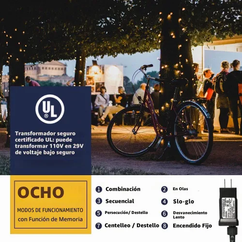 Vista 5 de XTF2015 Luces de Navidad LED de 105 pies con 300 LED, Enchufe de Extremo a Extremo, 8 Modos, Luces de Navidad Certificadas UL para Exteriores e