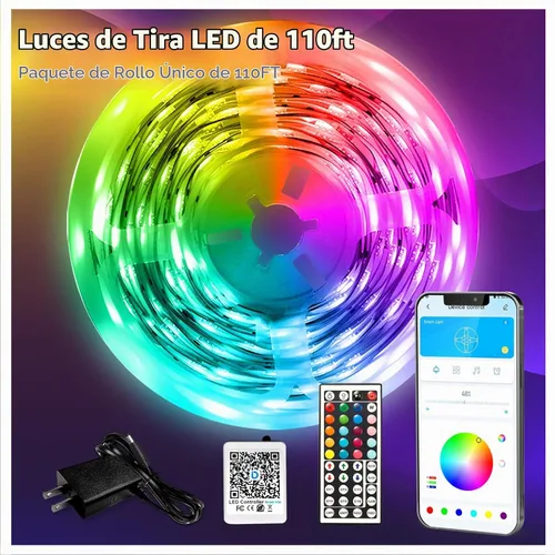 Vista 5 de DAYBETTER - Tiras de luces LED de 110 pies, tiras de iluminación inteligentes con control remoto de aplicación, luces RGB que cambian
