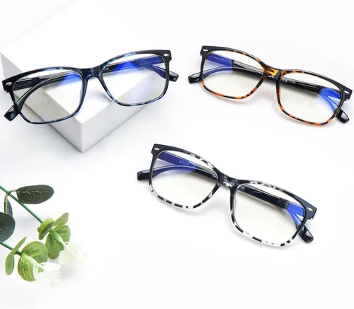 Vista 7 de Anteojos de lectura progresivos multienfoque para mujer, estampado de patrón de bloque de luz azul, elegantes lectores de computadora para mujer
