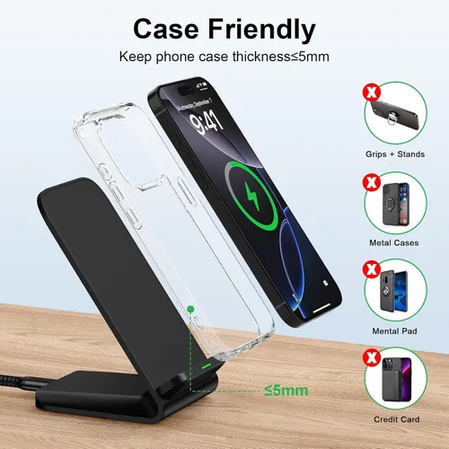 Vista 6 de Cargador inalámbrico Samsung S25 FE de 15 W, soporte de carga rápida para Galaxy S26+S26 Ultra S25 S24 FE S23 S22, para Motorola estación de carga