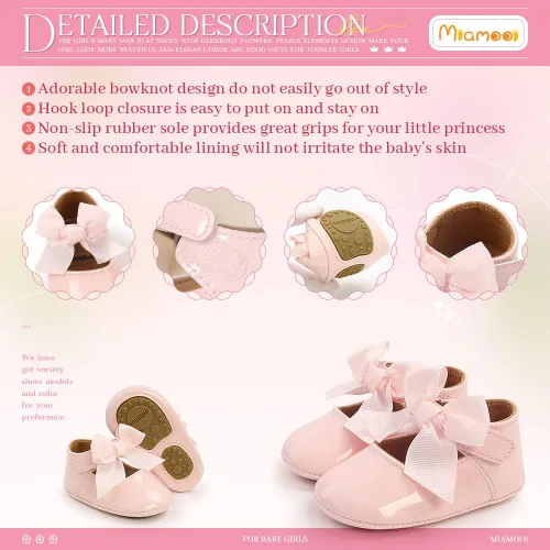 Vista 5 de Miamooi Zapatos de vestir de boda para bebés y niñas, zapatos de ballet con lazo de princesa Mary Jane, zapatos planos para primeros pasos, zapatos