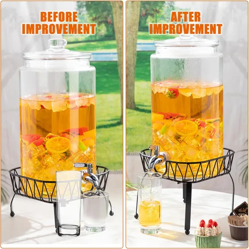 Vista 5 de Honeydak Dispensador de bebidas de vidrio de 3 galones para fiestas, dispensador de bebidas de vidrio con soporte y espita a prueba de fugas