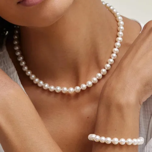 Vista 4 de The Pearl Source Real Pearl Necklace for Women with AAA+ Quality Round White Freshwater Genuine Cultured Pearls