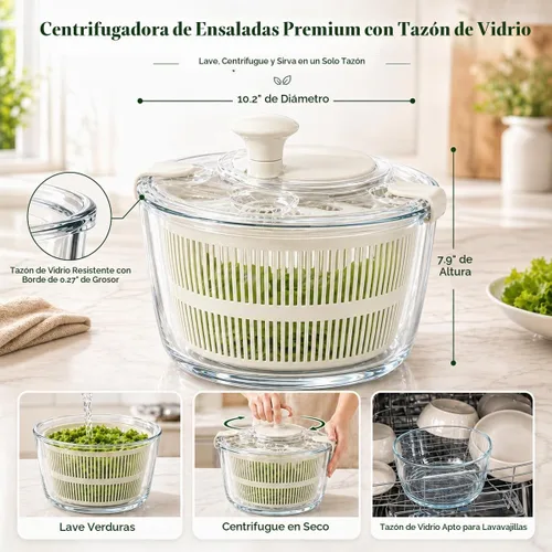 Vista 2 de Ensalada de vidrio grande de 5.2 cuartos de galón con tapa de Blanco sucio