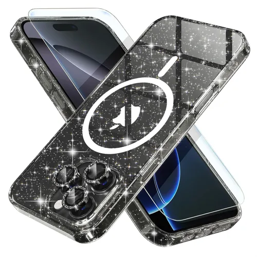 Vista 23 de Choiche Funda para iPhone 15 Pro Max compatible con MagSafe, color negro Purpurina negra