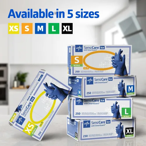 Vista 6 de Medline SensiCare Guantes de examen de nitrilo azul hielo, 250 unidades, talla pequeña, sin polvo, desechables, no fabricados con látex de caucho