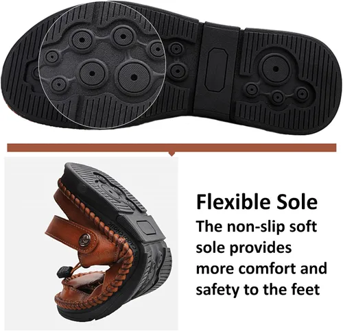 Vista 5 de MAIZUN Sandalias de cuero con puntera cerrada para hombre, correa atlética, para exteriores, ajustables, para pescador, sandalias de verano