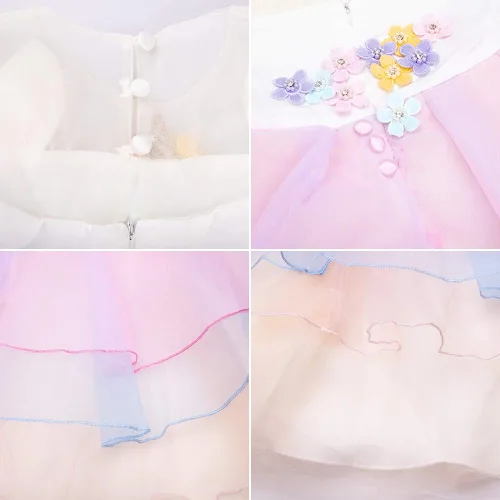 Vista 6 de Disfraz de unicornio de flores para niñas de flores vestido de tul largo concurso de cumpleaños fiesta de princesa