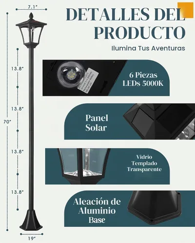 Vista 6 de Paquete de 1 lámpara solar de 70 "luces de poste para exteriores 1 paquete de luz solar de 70 pulgadas con construcción impermeable IP65, 2 modos