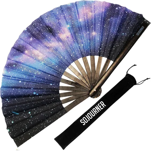 Vista 9 de SoJourner Bags Rave Fan – Abanico plegable grande – Abanico de mano Clack para raves, Halloween, Burlesque, atuendos arcoíris para mujeres