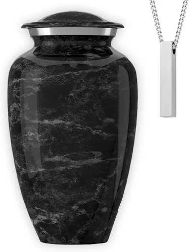Vista 10 de Set of 6 Cremation Urns for Human Ashes Includes 1 Large Urn with 4 Small Keepsakes & 1 Silver Necklace - Black Marble
