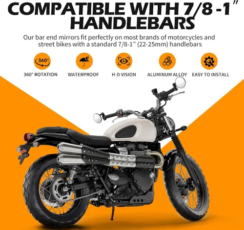 Vista 3 de Espejos retrovisores negros 7/8 22mm universales redondos CNC para motocicleta, para bicicleta de calle, bicicleta deportiva, Cafe Racer