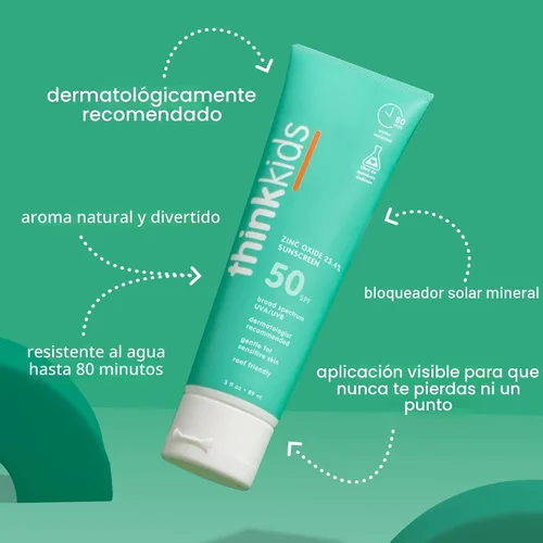 Vista 3 de Thinkkids Safe Mineral Sunscreen SPF 50+, 3 Fl Oz, Natural, Protector solar resistente al agua seguro para arrecifes para niños, protector solar