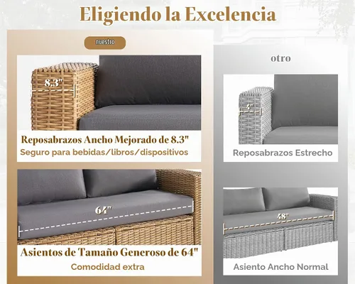 Vista 7 de AMERLIFE - Juego de muebles de patio de 6 piezas, juego de sofá de mimbre