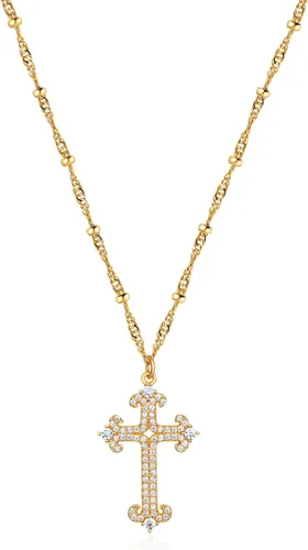 Vista 30 de Fettero - Collar con dije de cruz de fe, chapado en oro de 14 K, cadena fina, minimalista, simple, pequeña, para oración, regalo de joyería religiosa