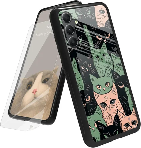 Vista 37 de Funda para Samsung Galaxy A12 5G con protector de pantalla, parte trasera de vidrio templado + TPU de silicona suave que absorbe los golpes