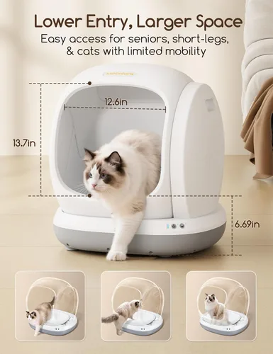 Vista 3 de Meowant Caja de Arena Autolimpiante, Caja de Arena Automática Autolimpiante con Control por APP, 75L Extra Grande Abierta de Entrada Baja Cajas