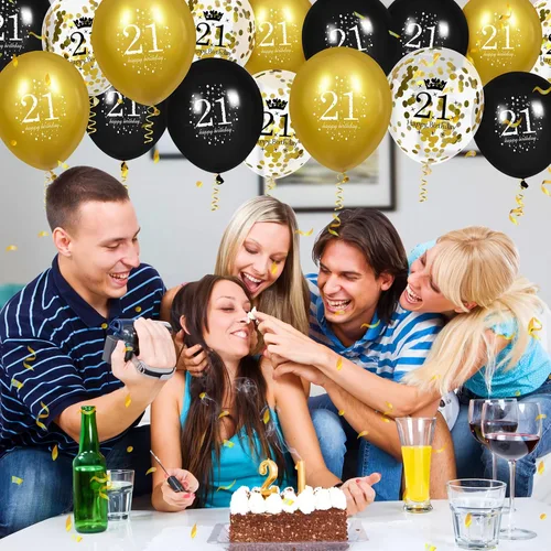 Vista 6 de Globos de cumpleaños número 21 para hombres, 15 globos de feliz cumpleaños número 21 para hombres y mujeres de 21 años de edad, suministros