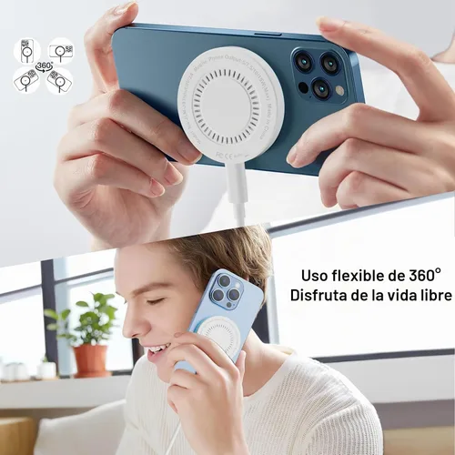 Vista 6 de Paquete de 2 cargadores inalámbricos magnéticos de 15 W, base de carga rápida c/cable USB C a USB C de 6 pies; apto para iPhone series