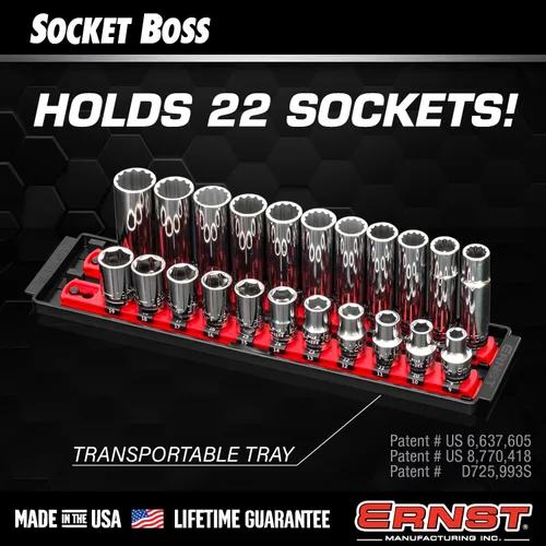 Vista 4 de Ernst Manufacturing, organizador de enchufes con rieles - Organizador de enchufes Socket Boss de 2 rieles de 1/2 pulgada con bloqueo giratorio, 13