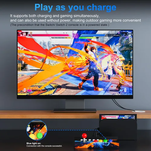 Vista 3 de Retro Arcade Machine para Switch/OLED/Switch 2 con botón de icono de captura de pantalla, naranja y azul (pantalla no incluida)