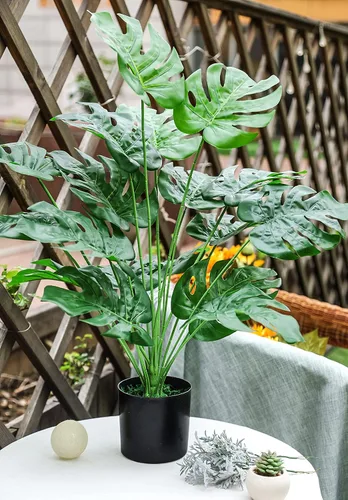 Vista 5 de Toopify Plantas falsas de 28 pulgadas, Monstera artificial en maceta negra Café