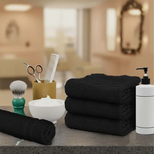 Vista 4 de Toallas de salón – Paquete de 50 toallas de mano negras 100% algodón Toalla de spa – 16x27 pulgadas Altamente absorbable Toallas faciales