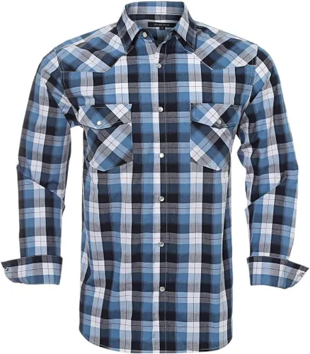 Vista 25 de Men's Western Cowboy Shirts-Long Sleeve Snap Button Plaid Shirt, Regular Fit Cotton Casual Shirt