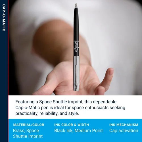 Vista 9 de Fisher Pluma espacial Chrome Space Shuttle Imprint Cap-O-Matic Pen Negro chrome