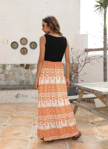 Vista 6 de BLUETIME - Vestido largo de verano, sin mangas, con estampado floral, estilo bohemio, para mujer (S-3XL)