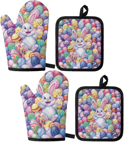 Vista 8 de UNICEU Juego de 4 manoplas de horno personalizadas y soportes para ollas, decoración de cocina, guantes protectores personalizados para hornear