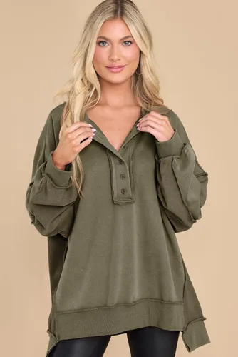 Vista 2 de AlvaQ Sudadera de gran tamaño para mujer, casual, manga larga, con botones, cuello Henley, sin botones, túnica